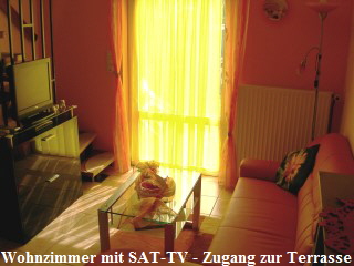 Wohnzimmer mit SAT-TV - Zugang zur Terrasse